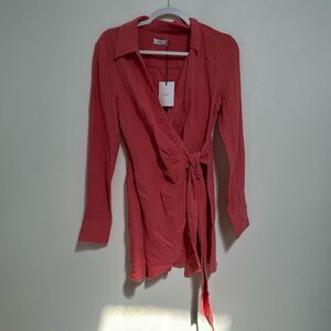 Onia oversized shirt wrap in spiced coral